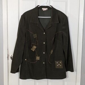 Vintage Nino Wong California Patchwork Art to Wear Olive Green Blazer Size 0X‎